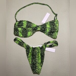 Bright Swimwear Black and Green Snakeskin Bikini Set